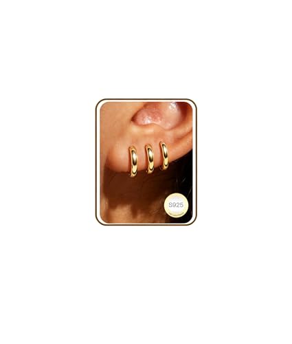 3Pairs Gold Cross Earrings for Women Hoops Huggie Earrings Stack Set - color: Gold-7