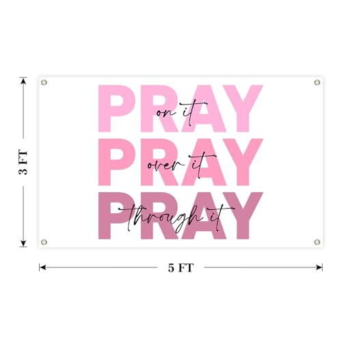 Pink Inspirational Decor Tapestry 3x5 Ft Pray on it Pray Over It Pray Through it Bible Verse Wall Art Christian Gifts for Women Dorm Room Wall Decoration