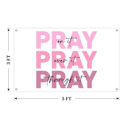 Pink Inspirational Decor Tapestry 3x5 Ft Pray on it Pray Over It Pray Through it Bible Verse Wall Art Christian Gifts for Women Dorm Room Wall Decoration