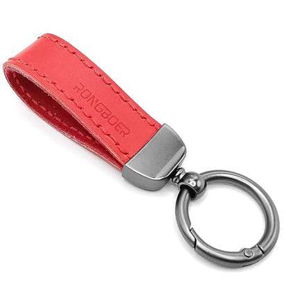 Double-Sided Cowhide Keychain for Car Keys, Vegetable-Tanned - color: Red