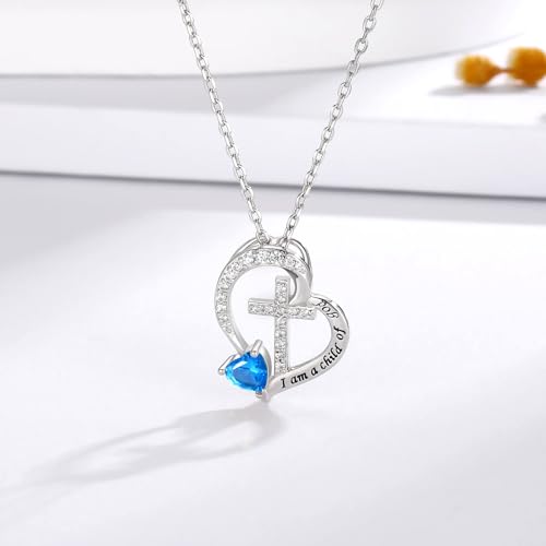 MANBU Sterling Silver Cross I am a Child of God Necklace for Girls - style: 12-December