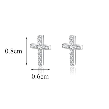 Tiny Cross Stud Earrings, 14K Gold Plated CZ Silver Earrings, Hypoallergenic Minimalist Small Stud Earrings for Women Men