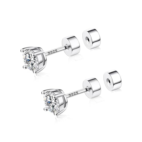 CEROUNO Flat Back Stud Earrings - 925 Sterling Silver Post Flatback Earrings Gold Silver Cubic Zirconia Earrings Studs for Women - color: Silver CZ