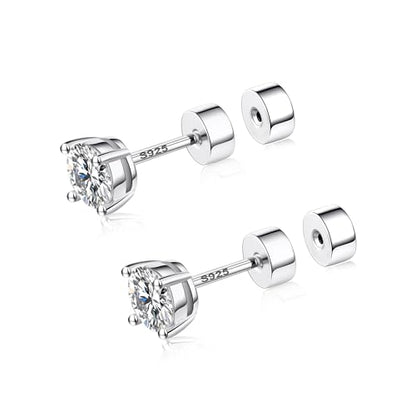CEROUNO Flat Back Stud Earrings - 925 Sterling Silver Post Flatback Earrings Gold Silver Cubic Zirconia Earrings Studs for Women - color: Silver CZ