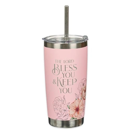 Christian Art Gifts Reusable Stainless Steel Scripture Travel Mug Tumbler - color: Pink/Lord Bless You