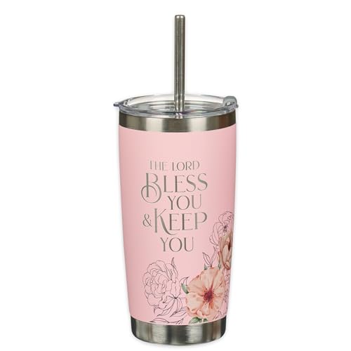 Christian Art Gifts Reusable Stainless Steel Scripture Travel Mug Tumbler - color: Pink/Lord Bless You