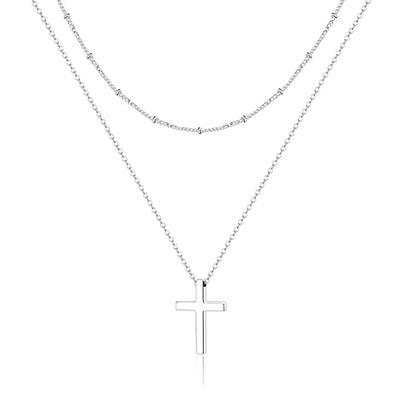 Luxval Cross Necklace for Women -Dainty 14K Gold Plated Cross Necklace Layered Gold Cross Necklace Cross Choker Necklace Gold Cross Necklaces for Women Trendy Gold Jewelry Gifts for Women - color: Silver-Layered Cross