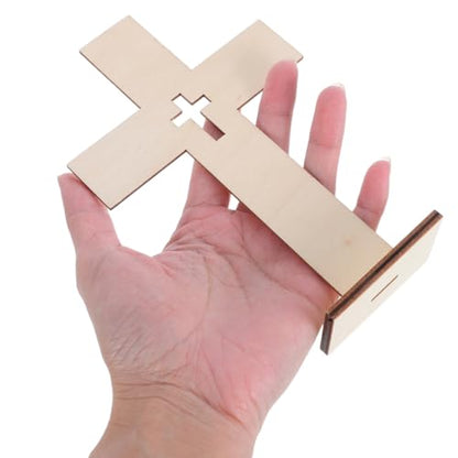 Homoyoyo Wooden Crosses for Crafts, 10 Pack, 6.6 Inch with Wood Bases