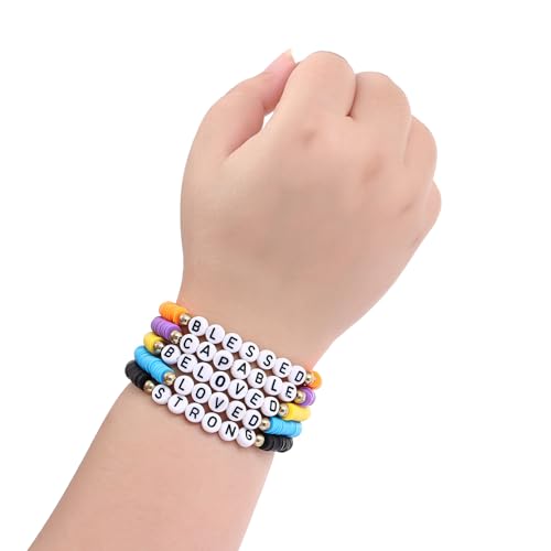 24Pcs Jesus Loves You Bracelets Bulk Handmade Clay Beads Bible Verse Bracelets Christian Friendship Jewelry Christmas Easter Gifts for Women Teen - color: Friendship 24-7