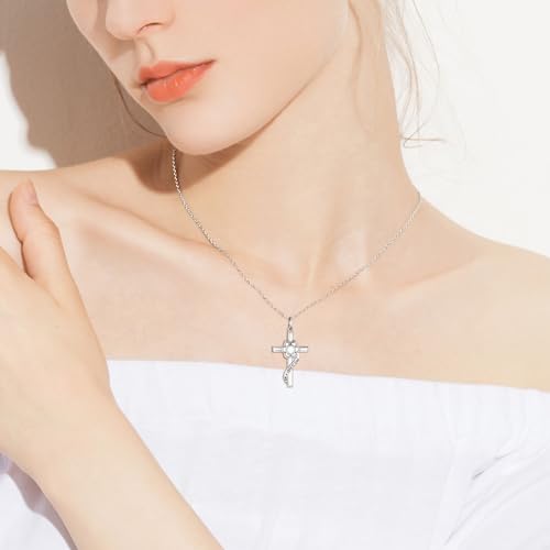 I am a Child of God Necklace - 925 Sterling Silver Birthstone Flower Cross Pendant Religious Jewelry Baptism First Communion Confirmation Gifts for Girls - style: Oct.