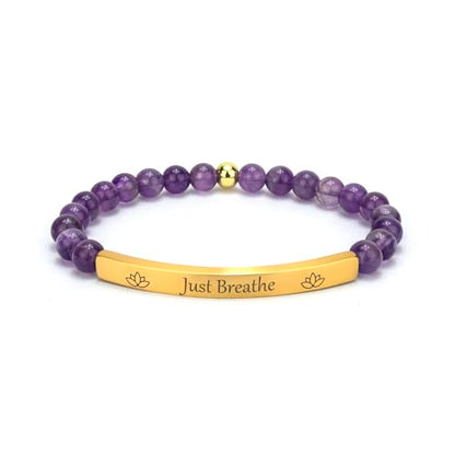 Amethyst Christian Bracelet for Women, 18K Gold Plated Bible Verse Jewelry, Inspirational Religious Faith Gift, Scripture Jewelry for Encouragement & Strength - color: Just Breathe-Amethyst Gold
