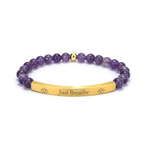 Amethyst Christian Bracelet for Women, 18K Gold Plated Bible Verse Jewelry, Inspirational Religious Faith Gift, Scripture Jewelry for Encouragement & Strength - color: Just Breathe-Amethyst Gold