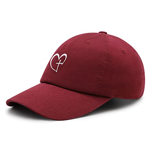 JPAK Heart and Cross Premium Dad Hat Embroidered Cotton Baseball Cap Christian Faith - color: Maroon