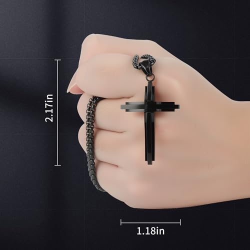 Car Rear View Mirror Polished Cross Pendant Crucifix Necklace - color: Black