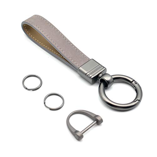 Car Fob Key Chain Genuine Leather Keychains Holder for Men and Women, 360 Degree Rotatable, with Anti-lost D-Ring, Circle Carabiner and Key Rings, Gray Grey - color: Gray