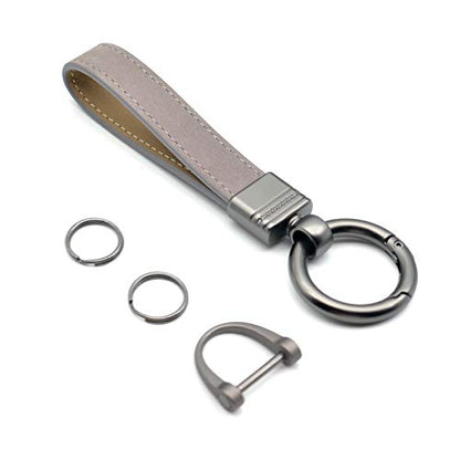 Car Fob Key Chain Genuine Leather Keychains Holder for Men and Women, 360 Degree Rotatable, with Anti-lost D-Ring, Circle Carabiner and Key Rings, Gray Grey - color: Gray