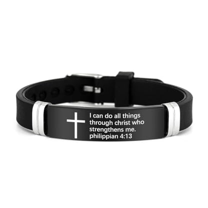 2Pcs Cross Bracelet with Bible Verse,Inspirational Quote Wristband Adjust Silicone Band Scripture Bracelets Faith Inspirational Baptism Gift Daily Reminder Jewelry for Men Women Couples - style: Phil 4 13