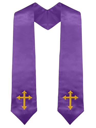 Piecatle Choir Stole with Cross Embroidery for Church, Ideal for Costume,60" - color: Purple