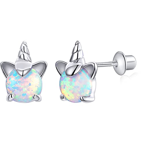 Butterfly Ladybug Unicorn Sloth Flamingo Dog Cat Turtle Angel Koala Daisy Panda Stud Earrings for Girls Women - Sterling Silver Hypoallergenic Animal Earrings with Secure Screw Backs - color: A6-Opal Unicorn