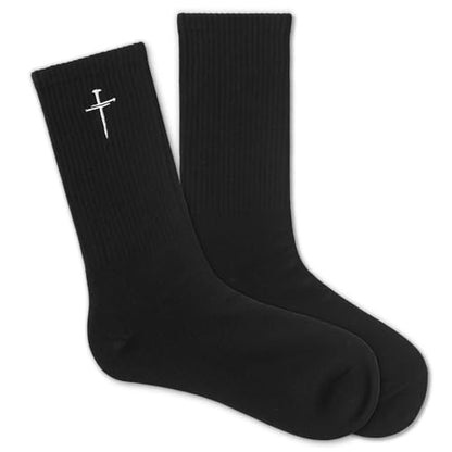 Christian Socks for Men, Biblical Crew Socks Gifts for Dad Grandpa Husband 3 - color: Nail Cross Black