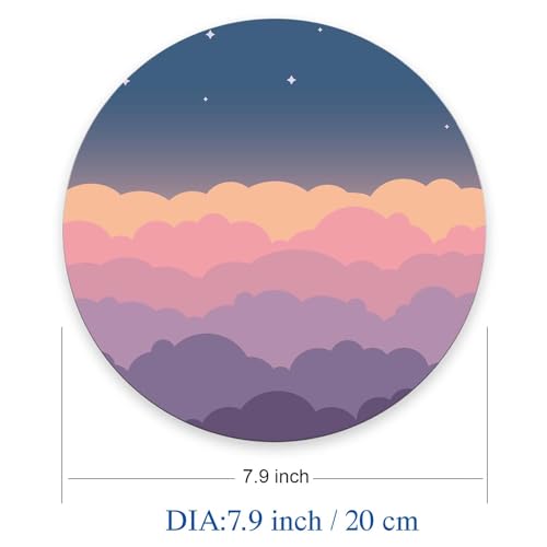 Round Mouse Pad,Cute Clouds Purple Mouse pad,Custom Small Mouse Pads with Designs,Portable Office Non-Slip Rubber Base Wireless Mouse Pad for Laptop 7.9×7.9×0.12 inches - color: Cute Clouds Purple