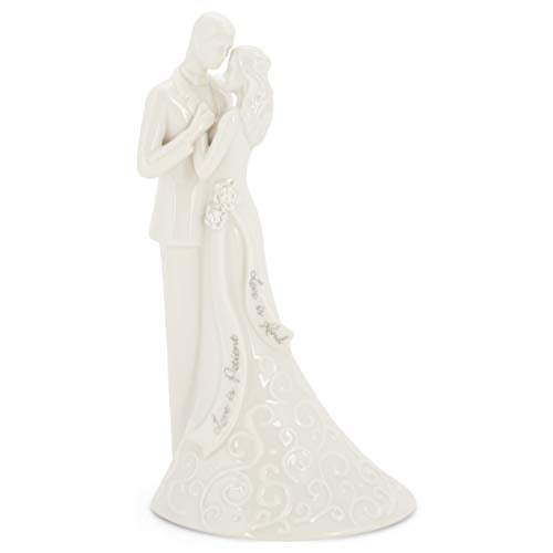 Roman 8.5" Wedding Cake Topper – Elegant Bride and Groom Figurine with “Love Is Patient” Inscription, Porcelain Finish, Wedding or Anniversary Keepsake