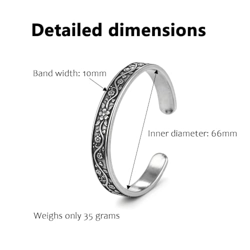 Stainless Steel Vintage Floral Open Cuff Bracelet for Women