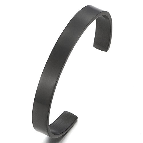 Stainless Steel Adjustable Cuff Bangle Bracelet for Men Women Minimalist - color: I-Metal Color: Black