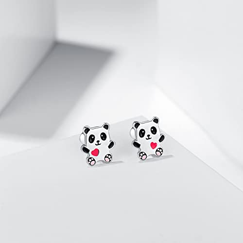 Butterfly Ladybug Unicorn Sloth Flamingo Dog Cat Turtle Angel Koala Daisy Panda Stud Earrings for Girls Women - Sterling Silver Hypoallergenic Animal Earrings with Secure Screw Backs - color: Panda
