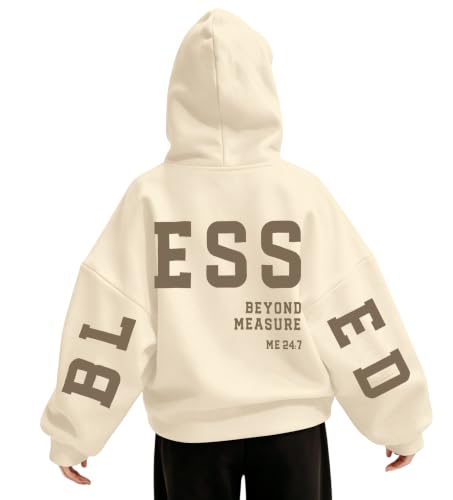 Christian Hoodies Women Blessed Sweatshirts Jesus Religious Sayings Sweater - color: Apricot, size: Medium