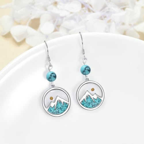 AOBOCO Mustard Seed Earrings for Women Sterling Silver Mountain Cross Earrings Dangle Christian Religion Jewelry Mothers Day Birthday for Mom Wife Friends - style: Round Turquoise Earrings