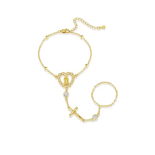 Gold Hand Chain Bracelets for Women, 18K Gold Plated Dainty Ring Bracelet Hand Chain Trendy Finger Ring Bracelet Hand Chains Jewelry Gifts for Women - color: Gold