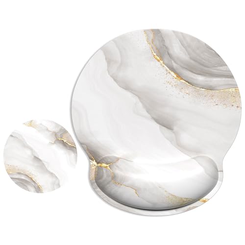 ITNRSIIET Ergonomic Mouse Pad with Wrist Support Wrist Rest Smooth Surface Non-Slip Rubber Base Comfortable Office Supplies Pain Relief, 9.8 x 9.1 inches, White marbling - color: White marbling