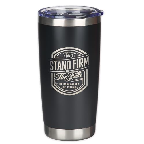 Christian Art Gifts Large Stainless Steel Inspirational Travel Mug Tumbler for Men & Women: Stand Firm Encouraging Bible Verse, Double Wall Vacuum Insulated w/Lid, Hot/Cold Beverage, Black, 18 oz. - color: Black/Stand Firm