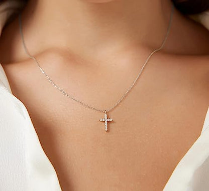Fesciory Cross Necklace for Women, 14K Gold Plated Rhinestones Jewelry Gift - color: Silver 1