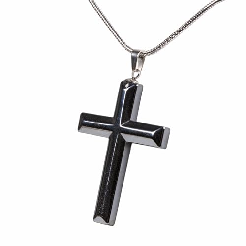 Justinstones Natural Gemstone Carved Cross Reiki Chakra Pendant Necklace 22 Inch - color: 40mm Hematite