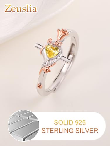 Birthday Gifts Birthstone Rings for Women 925 Sterling Silver Birthstone Rings Anchor/Tree of Life/Snake/Rose Cross Faith Religous Jewelry Gift for Wife Mom Grandma - color: 11-Citrine (C), style: Rose Cross