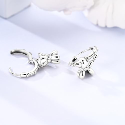 925 Sterling Silver Cute Animal Unique Huggie Hoop Earrings for Women - color: Balloon Dog
