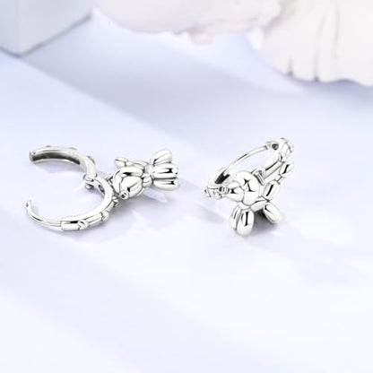 925 Sterling Silver Cute Animal Unique Huggie Hoop Earrings for Women - color: Balloon Dog