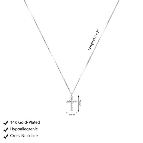 Zeffy Cross Necklace for Women,18K Gold/Silver Plated Tiny Cubic Zirconia Cross Pendant Necklace for Women Simple Layered Cross Necklaces for Women - color: Silver