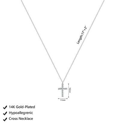 Zeffy Cross Necklace for Women,18K Gold/Silver Plated Tiny Cubic Zirconia Cross Pendant Necklace for Women Simple Layered Cross Necklaces for Women - color: Silver