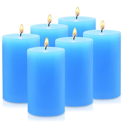 6 Pack 2.75 "x 3.25" Light Blue Pillar Candle for Home Restaurants Spa Church Weddings, Hand Poured Unscented Smokeless Dripless Column Candle, Emergency, Long-Lasting Candle - color: Light Blue