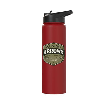 Raising Arrows Since 2026 Psalm 127:4 Faith Family Dad Stainless Steel Insulated Water Bottle - color: Red