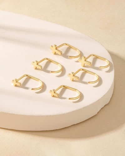 3 Pairs Backless Earrings for Women, Stay Close Half Hoop Earrings - color: Gold-Cross 4/5/6mm