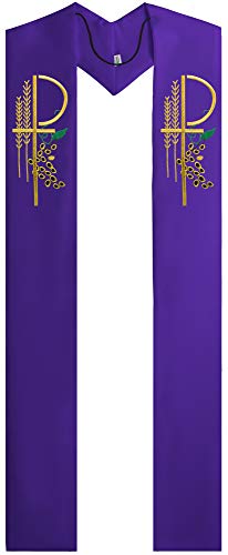 IvyRobes Overlay Clergy Stole With Chi Rho Embroidered 90" Long-4 Colors Available - color: Purple