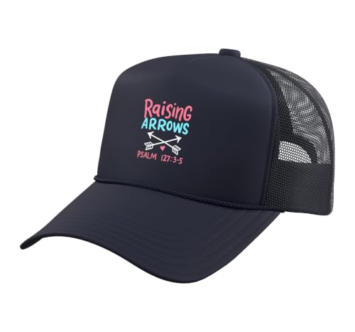 Raising Arrows - Christ Christian Psalm Bible Verses Trucker Hat with Adjustable Mesh Back - color: Navy Blue