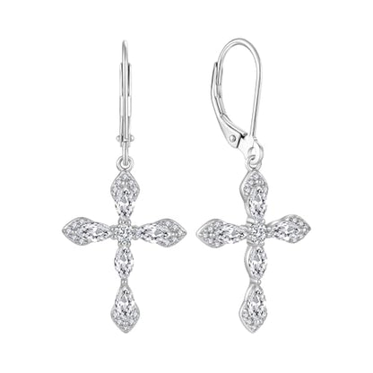 Birthstone Cross Earrings for Women 925 Sterling Silver - color: 04 April - Zirconia