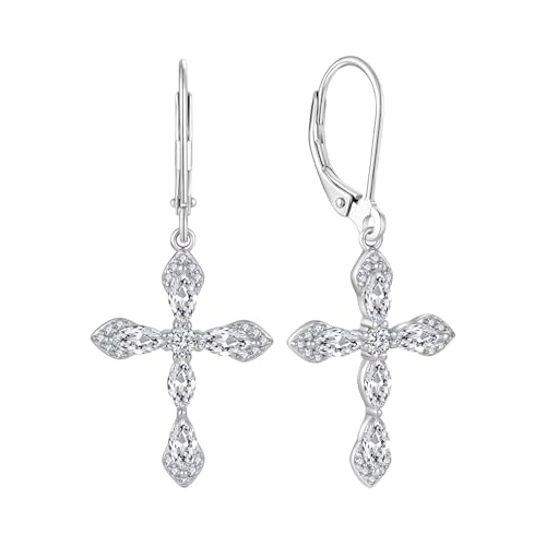 Birthstone Cross Earrings for Women 925 Sterling Silver - color: 04 April - Zirconia