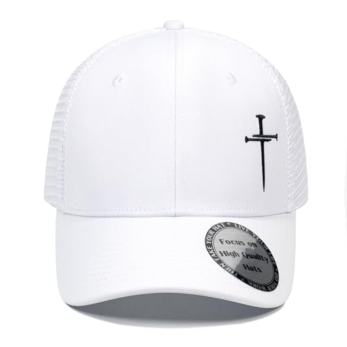 Christian Hats for Men Women,Jesus 3 Nail Cross Hat Christian Religious Gifts for Birthday/Christmas,Black and Silver - color: 06.white-02
