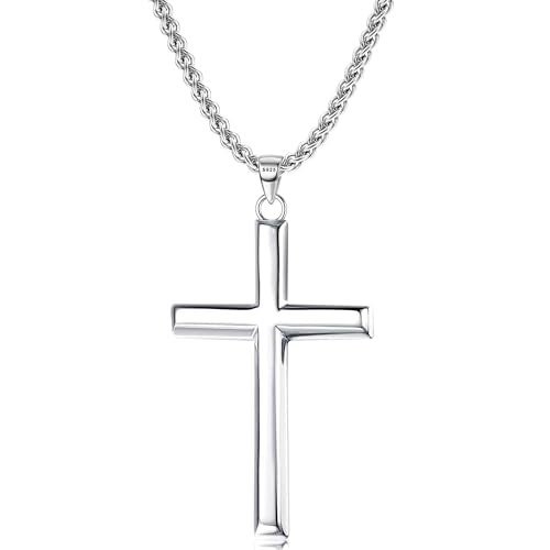 MILACOLATO Solid 925 Sterling Silver Cross Necklace for Men Women 16-24 in - color: Sterling Silver Wheat Chain, size: 18 in=46 cm